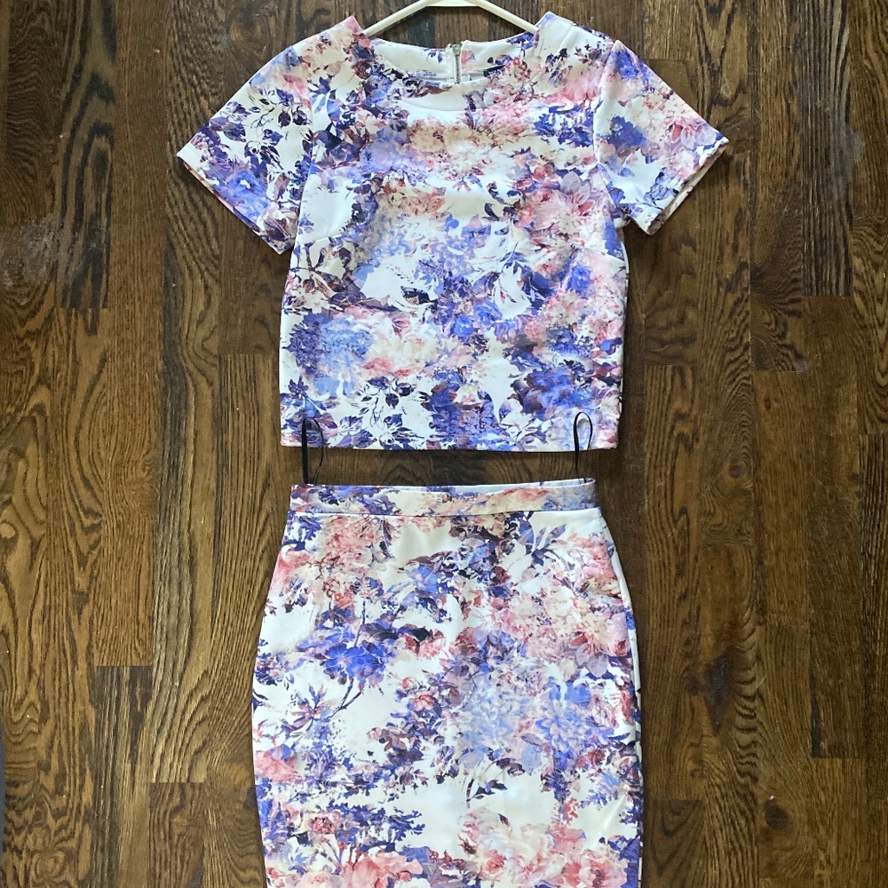 Warehouse top and pencil skirt set